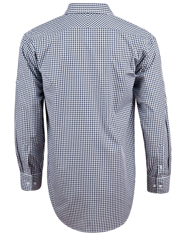 Benchmark M7300L Men’s Gingham Check Long Sleeve Shirt with Roll-up Tab Sleeve