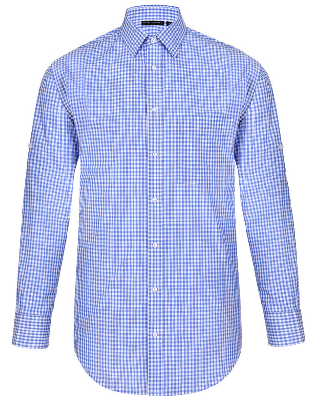 Benchmark M7300L Men’s Gingham Check Long Sleeve Shirt with Roll-up Tab Sleeve