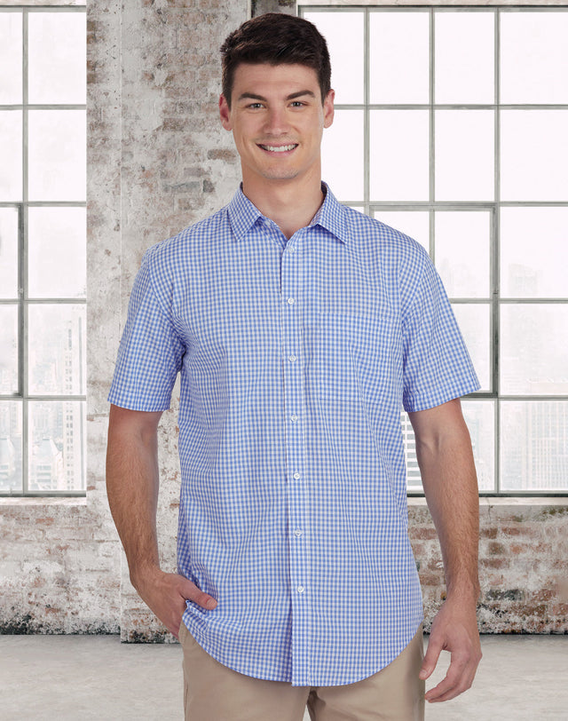 Benchmark M7300S Men’s Gingham Check Short Sleeve Shirt