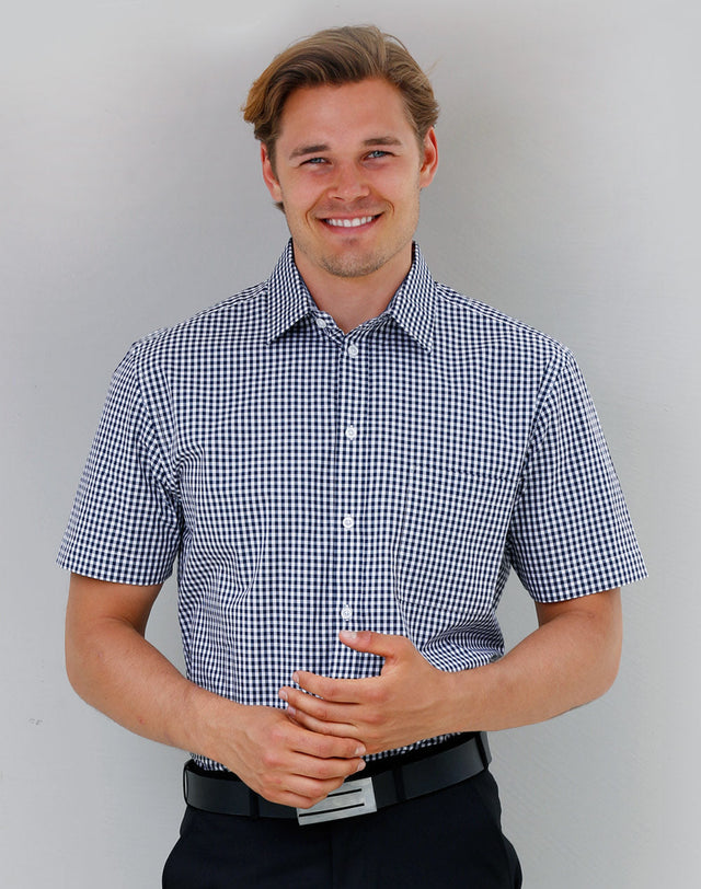 Benchmark M7300S Men’s Gingham Check Short Sleeve Shirt