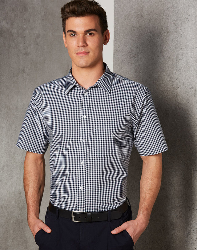 Benchmark M7300S Men’s Gingham Check Short Sleeve Shirt