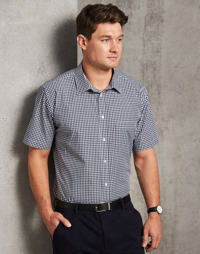 Benchmark M7300S Men’s Gingham Check Short Sleeve Shirt
