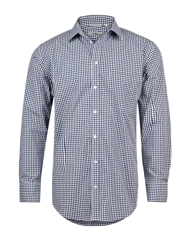 Benchmark M7300L Men’s Gingham Check Long Sleeve Shirt with Roll-up Tab Sleeve