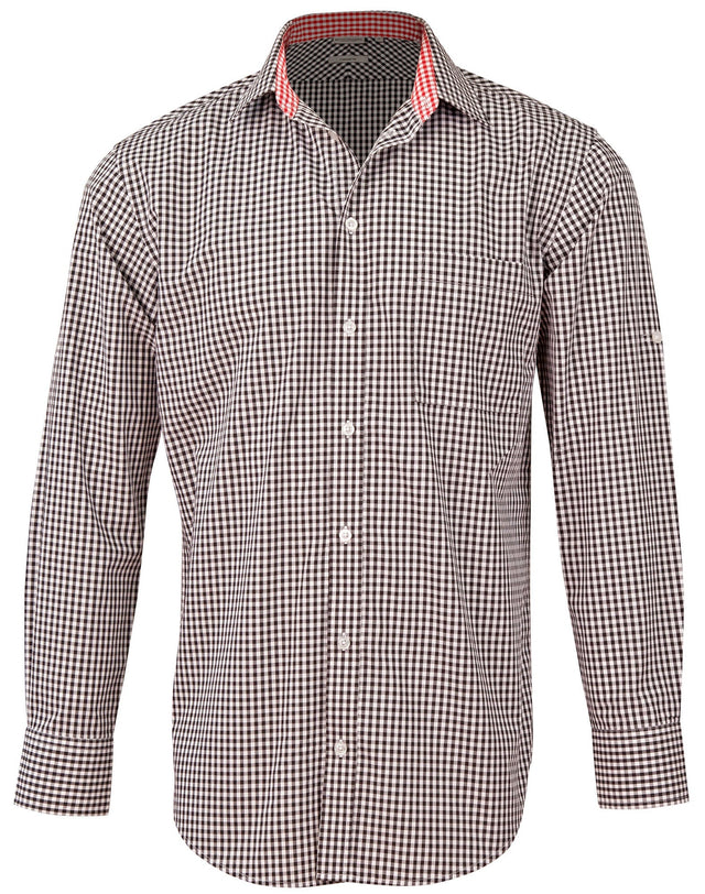Benchmark M7330L Mens Gingham Check Long Sleeve Shirt With Roll-Up Tab Sleeve