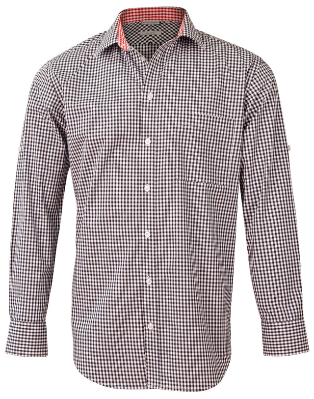 Benchmark M7330L Mens Gingham Check Long Sleeve Shirt With Roll-Up Tab Sleeve