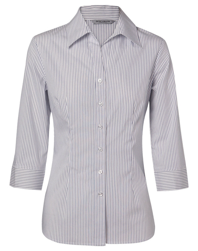 Benchmark M8200Q Women's Ticking Stripe 3/4 Sleeve Shirt