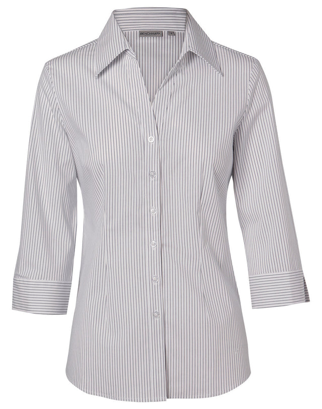 Benchmark M8200Q Women's Ticking Stripe 3/4 Sleeve Shirt