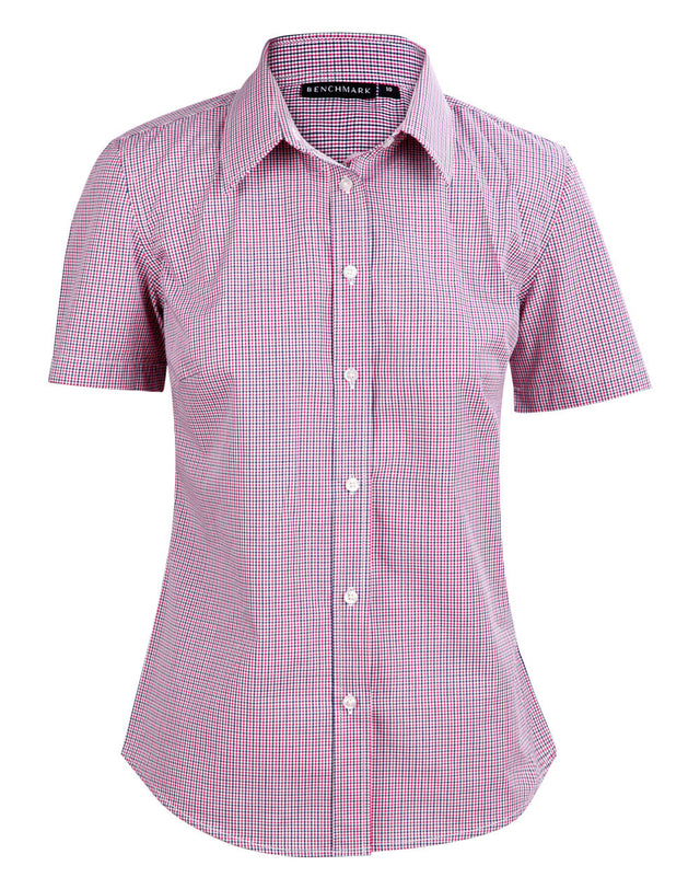 Benchmark M8340S Ladies’ Two Tone Mini Gingham Short Sleeve Shirt