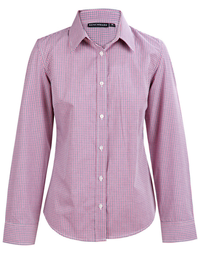 Benchmark M8340L Ladies’ Two Tone Mini Gingham Long Sleeve Shirt