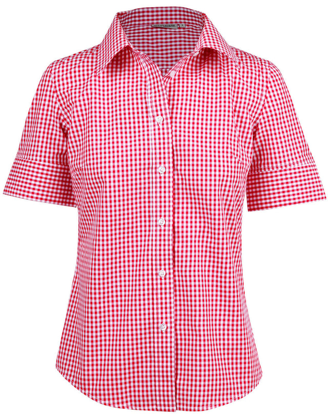Benchmark M8300S Ladies’ Gingham Check Short Sleeve Shirt