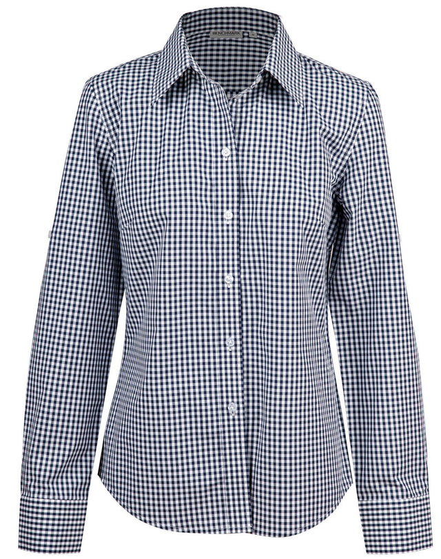 Benchmark M8300L Ladies' Gingham Check Long Sleeve Shirt