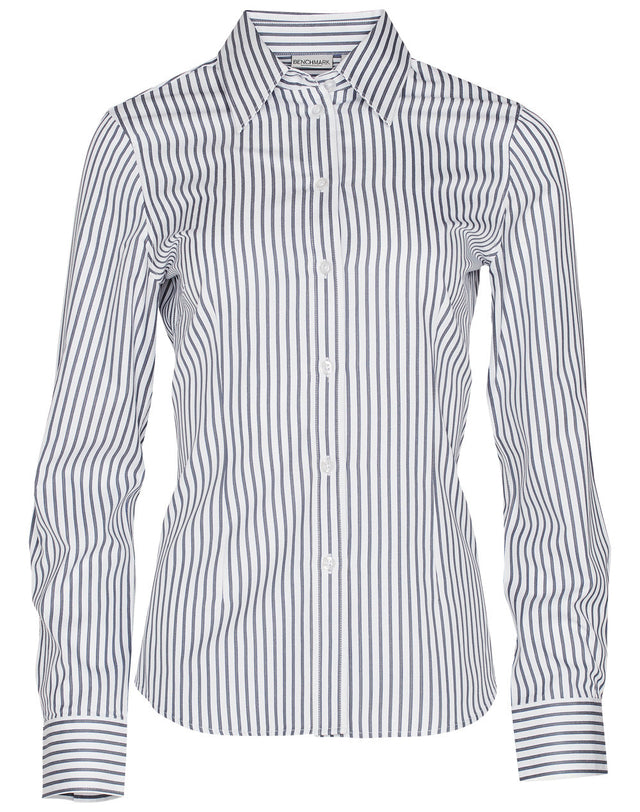 Benchmark M8310L Ladies' Executive Sateen Stripe Long Sleeve Shirt