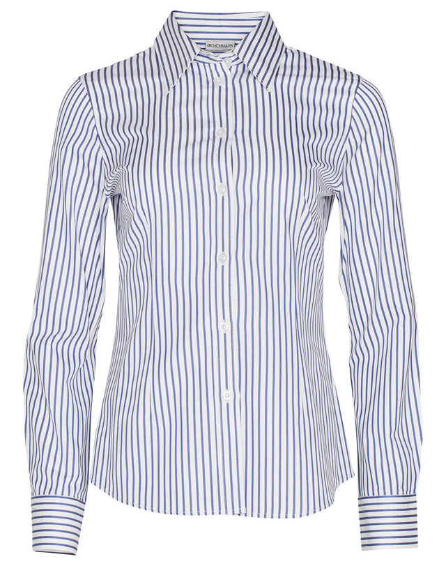 Benchmark M8310L Ladies' Executive Sateen Stripe Long Sleeve Shirt