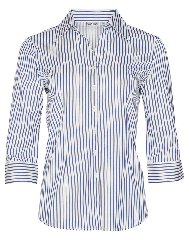 Benchmark M8310Q Women's Executive Sateen Stripe 3/4 Sleeve Shirt
